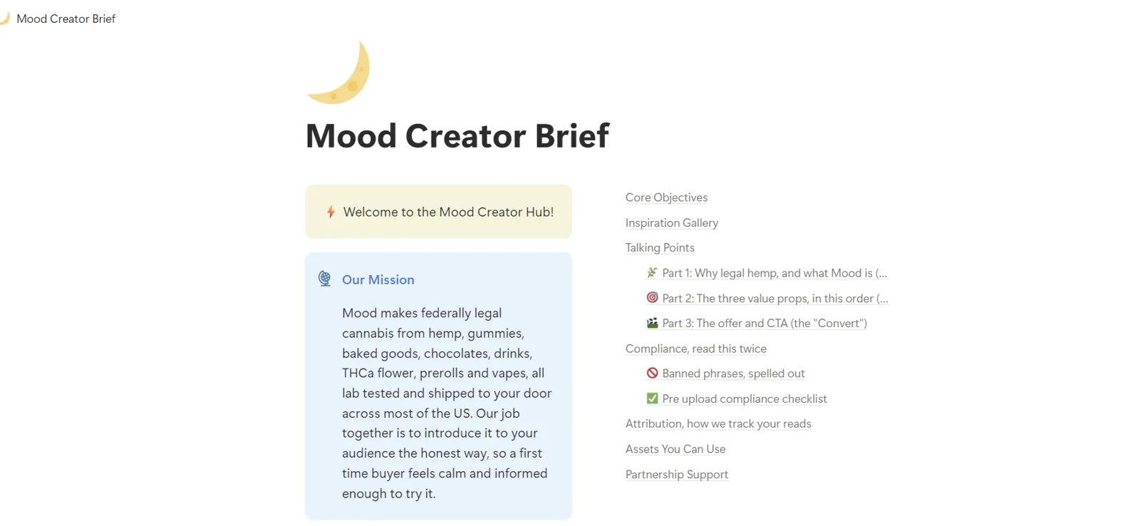 A sample Mood creator brief. The actual brief stays private.